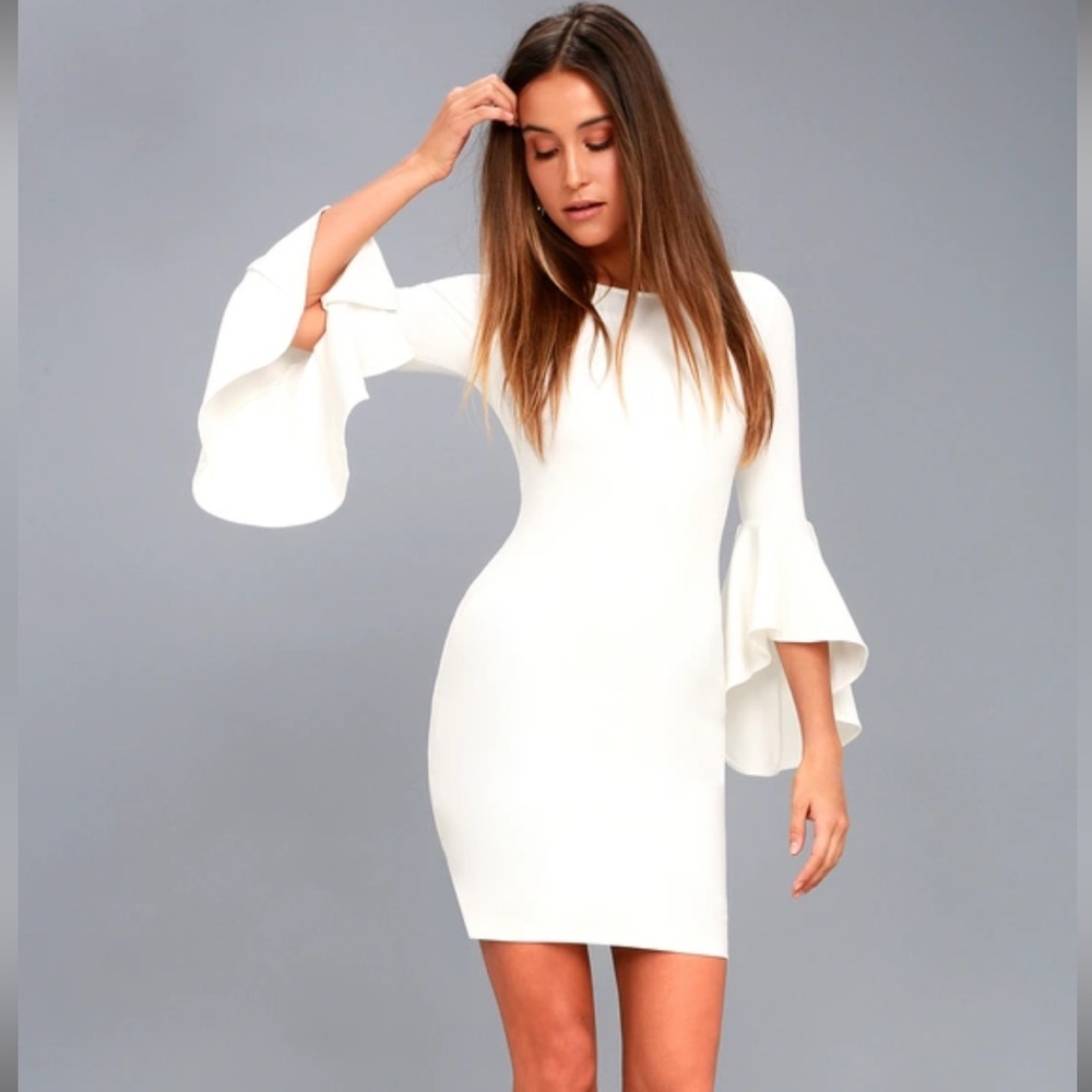 Gimme Some Flair White Flounce Sleeve Bodycon Dress Small View 2